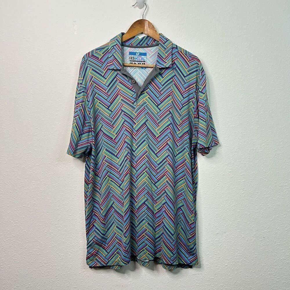 IBKul Multicolor Striped‎ ICEFIL Technology UPF 50 Golf Polo Shirt Men’s Size XL